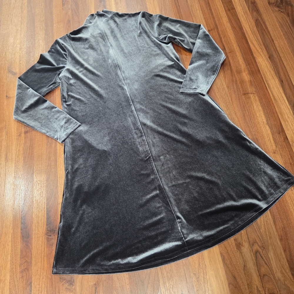 Lands' End Gray/Silver Velvet Velour TUrtleneck Pockets Dress Size Medium 10- 12 - Picture 2 of 9